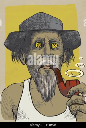 Topis: Smoking and Smokers. An hand drawn colored vector illustration. Man with a Pipe Stock Vector