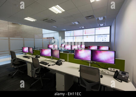 Modern office interior with trading floor open plan desking Stock Photo
