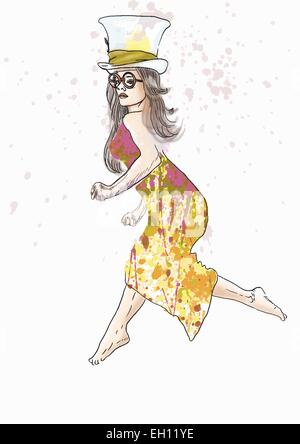 beautiful woman posing hand drawn style vector illustration Stock ...