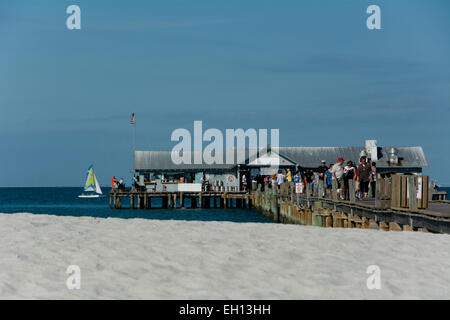 The City Pier Restaurant as seen from the beach on Anna Maria island in Florida Stock Photo