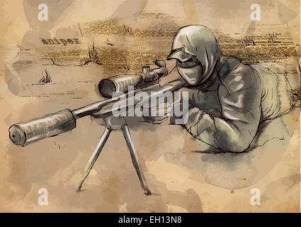 An hand drawn (converted) vector illustration - Shooter (Sniper) Stock Vector