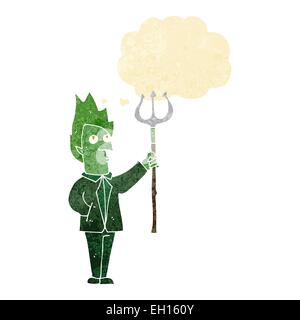 cartoon devil with pitchfork with thought bubble Stock Vector