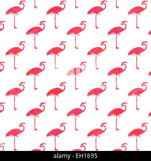 White and Pink Flamingo Watercolor Pattern Flamingos Polk Dot Background Texture Stock Photo