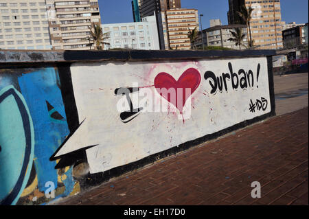 Words, I love Durban, expressive graffiti, urban outdoor art on wall at beachfront skate park of Durban, KwaZulu-Natal, South Africa Stock Photo