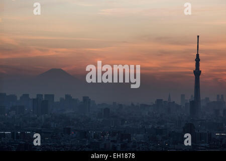 Tokyo Skytree and Mt.Fuji,View from I－Link Town Ichikawa,Ichikawa city,Chiba prefecture,Japan Stock Photo
