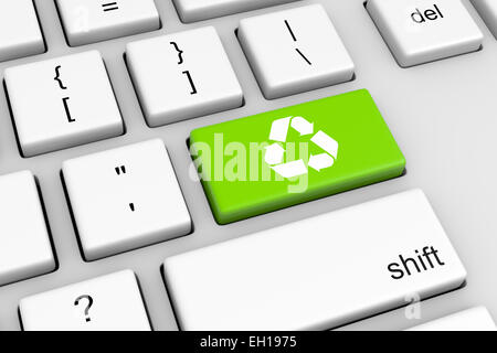 Computer Keyboard with Recycle Sign Green Button Illustration Stock Photo