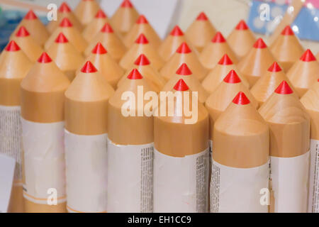 close-up of bundle of big pencils with red end Stock Photo