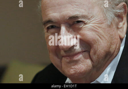 Asuncion, Paraguay. 4th Mar, 2015. FIFA President Joseph Blatter attends the inauguration of the South American Championship U17 in Asuncion, capital of Paraguay, on March 4, 2015. © Marcelo Espinosa/Xinhua/Alamy Live News Stock Photo