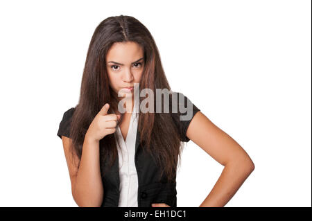 Portrait of confrontational young woman, isolated on white Stock Photo