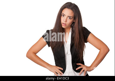 Portrait of confrontational young woman, isolated on white Stock Photo