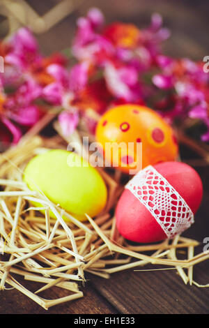 Easter eggs on a table Stock Photo