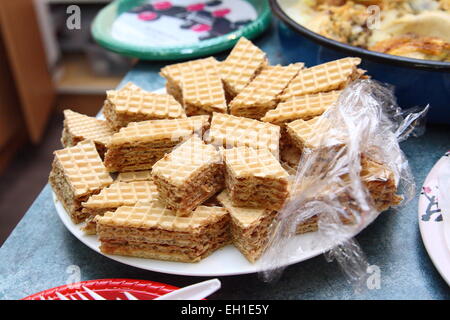 Wafer biscuits on a white plate Stock Photo