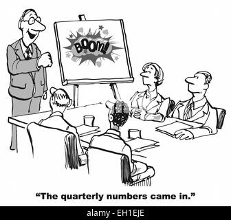 Cartoon of excellent business success, the quarterly numbers came in - BOOM! Stock Vector