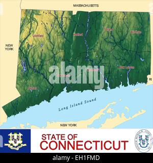 connecticut administrative and political map with flag Stock Vector Art ...