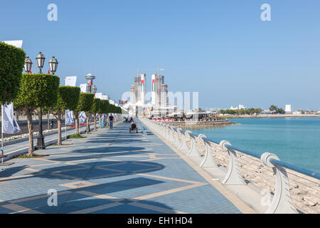 Waterfront promenade at the Marina Mall in Abu Dhabi. December 19, 2014 in Abu Dhabi, United Arab Emirates Stock Photo