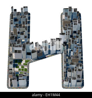 Urban H letter from city font collection. Extreme detail. Custom made and rendered Stock Photo