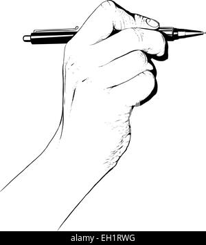 hand writing with a pen. Ink black and white drawing Stock Photo - Alamy