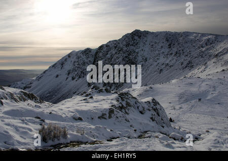 Winter on Dow Crag. Milky winter sky, snowy Dow Crag from Coniston Old Man Stock Photo