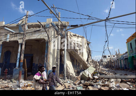Earthquake destroyed areas of the city in  Port Au Prince, Haiti, 17 January, 2010. Stock Photo