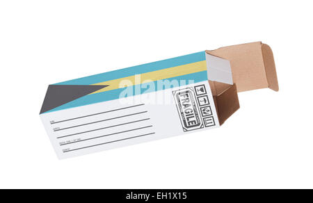 Concept of export, opened paper box - Product of Bahamas Stock Photo