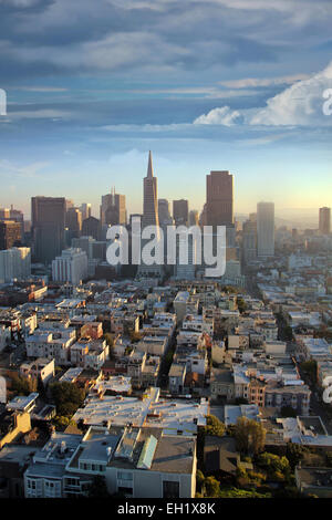 Top view of San Francisco in the center of the building Transamerica Pyramid Stock Photo