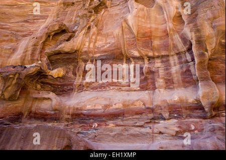 Rocks with colored layers in Petra in Jordan Stock Photo