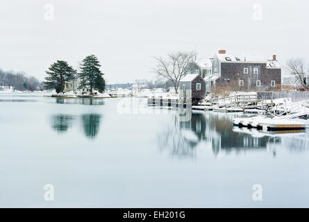 Portsmouth, New Hampshire view in winter. Piscataqua river. Stock Photo