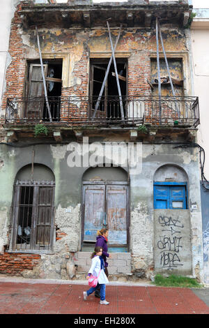 Montevideo old abandoned derelict building in Old Town, Uruguay. Stock Photo