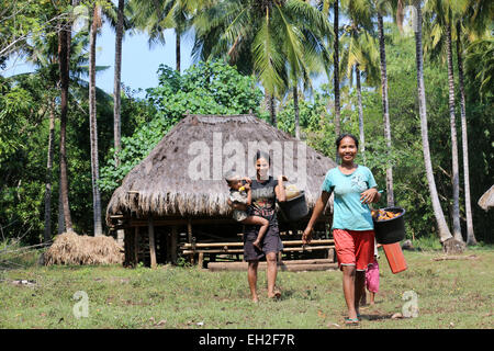 Sumbanese house in a village with traditional thatched roof, island of Sumba, Indonesia, Asia Stock Photo