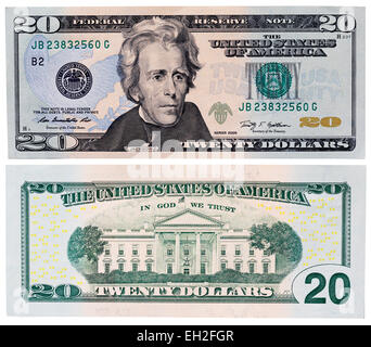 20 dollars banknote, Andrew Jackson, The White House, USA, 2009 Stock Photo