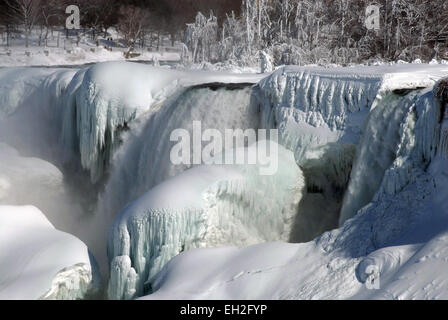 Niagara Falls almost completely frozen over in sub zero temperatures in February of 2015 Stock Photo