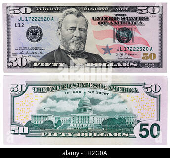 50 dollars banknote, president Ulysses Grant, United States Capitol building, USA, 2009 Stock Photo