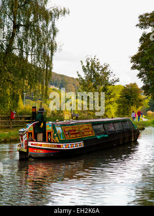 Canal Boat or narrow boat Birdswood on a pleasure ride run by the Friends of Cromford Canal in Cromford Derbyshire England UK