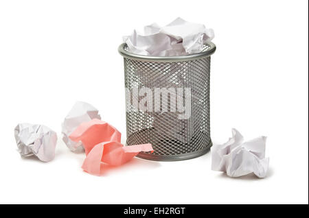 full basket of paper isolated on white background Stock Photo