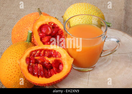 Gac fruit, Baby Jackfruit and juice Stock Photo