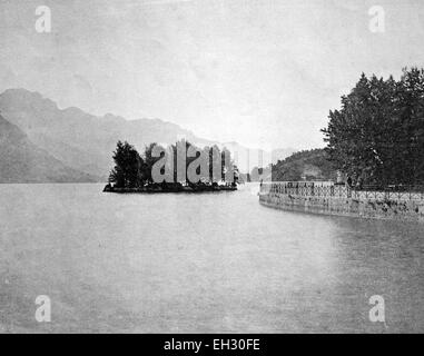 One of the first autotype photographs of La Ile de Cygnes a  Annecy, France Stock Photo