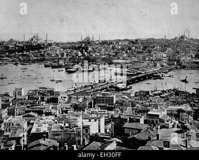 Early autotype of Galata and Golden Horn, now Istanbul, Turkey, 1880 Stock Photo