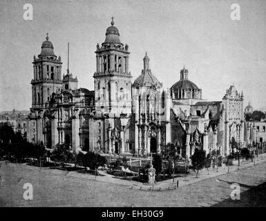 Early autotype of the Cathedral of Mexico City, Mexico, America, 1880 Stock Photo