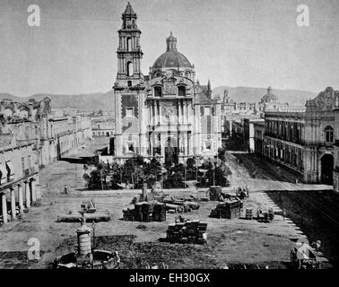 Early autotype of Santo Domingo square in Mexico City, Mexico, America, 1880 Stock Photo