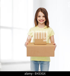 smiling little girl in white blank t-shirt Stock Photo