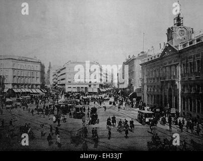 Early autotype of the Puerta del Sol square, Madrid, Spain, historical picture, 1884 Stock Photo