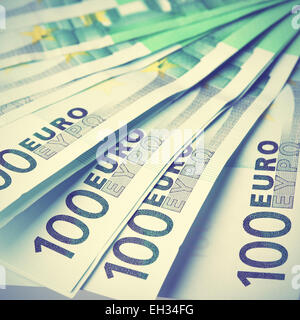 Euro banknotes close-up. Retro style filtred image Stock Photo