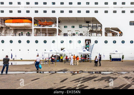 cruise boarding msc armonia docked ship passengers gangway cadiz cagliari alamy