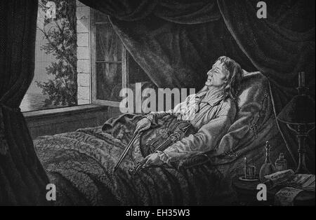 Paganini on his deathbed, woodcut, historical engraving, 1880 Stock Photo