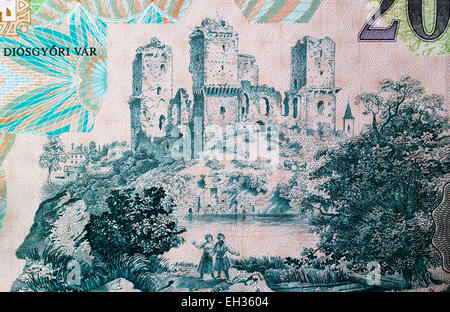 Ruins of Diosgyor Castle from 200 Forint banknote, Hungary, 2007 Stock Photo