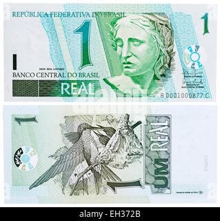 1 real banknote, White-necked jacobin (Florisuga mellivora), Brazil, 1997 Stock Photo