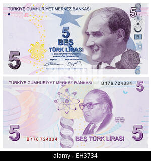 5 lira banknote, Kemal Ataturk, Turkey, 2009 Stock Photo