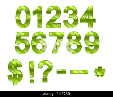Green ecofriendly 0-9 numerals with grass pattern over white Stock Photo