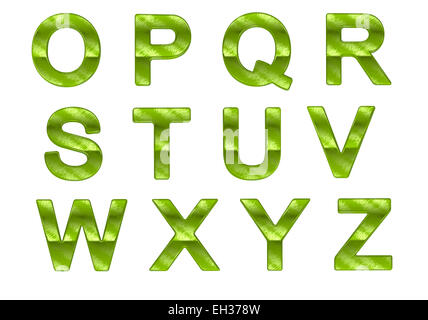 Green ecofriendly O-Z letters with grass pattern over white Stock Photo