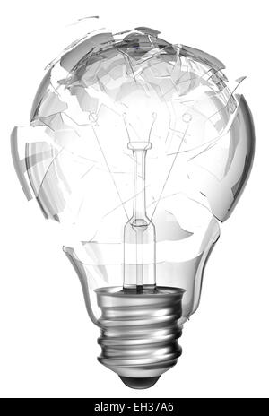 Making mistake. Smashed lightbulb isolated over white background Stock Photo
